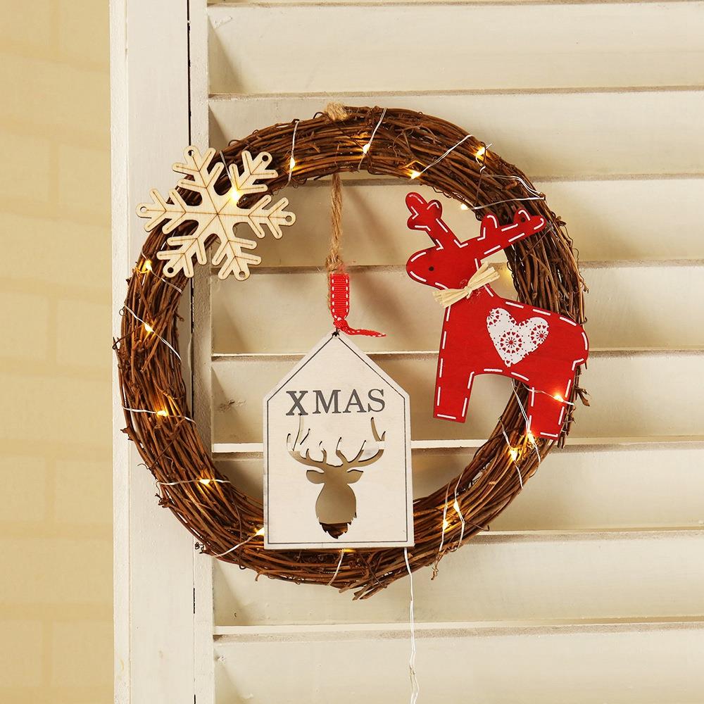 20LEDs Natural Dried Wreath DIY Round Rattan String Light Wreaths Christmas Door Wall Wedding Decoration - Warm White