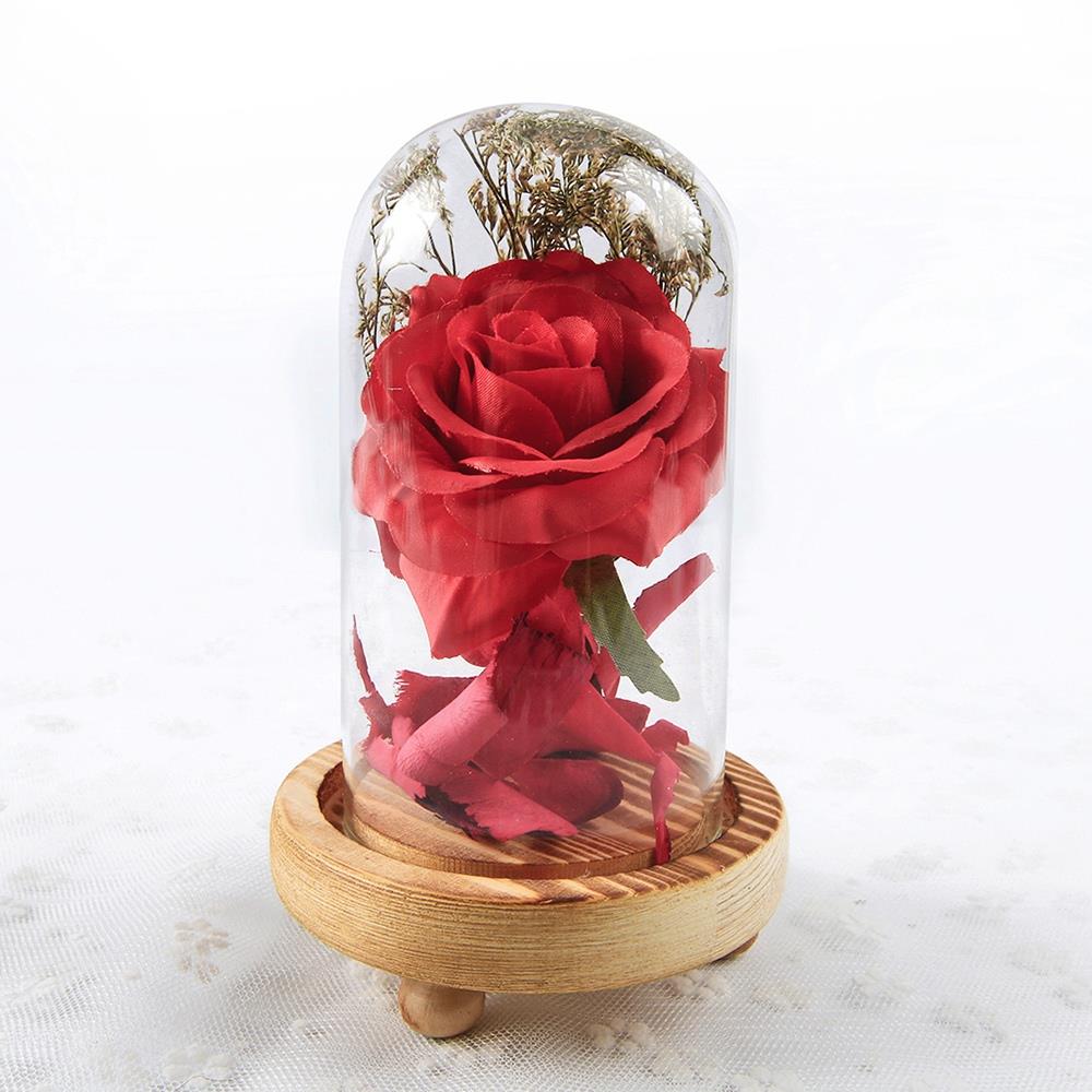 Flowers Glass Cover Flower LED Light for Valentine's Day Gift Christmas Wedding - Red (Type B)