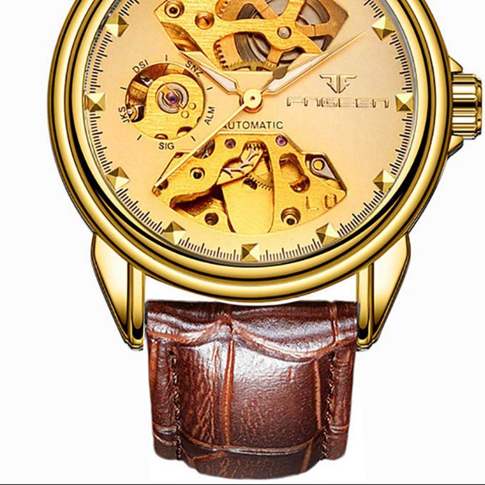 Men's Business Hollow Engraving Mechanical Watch Analog Automatic Movement PU Leather Strap - Gold