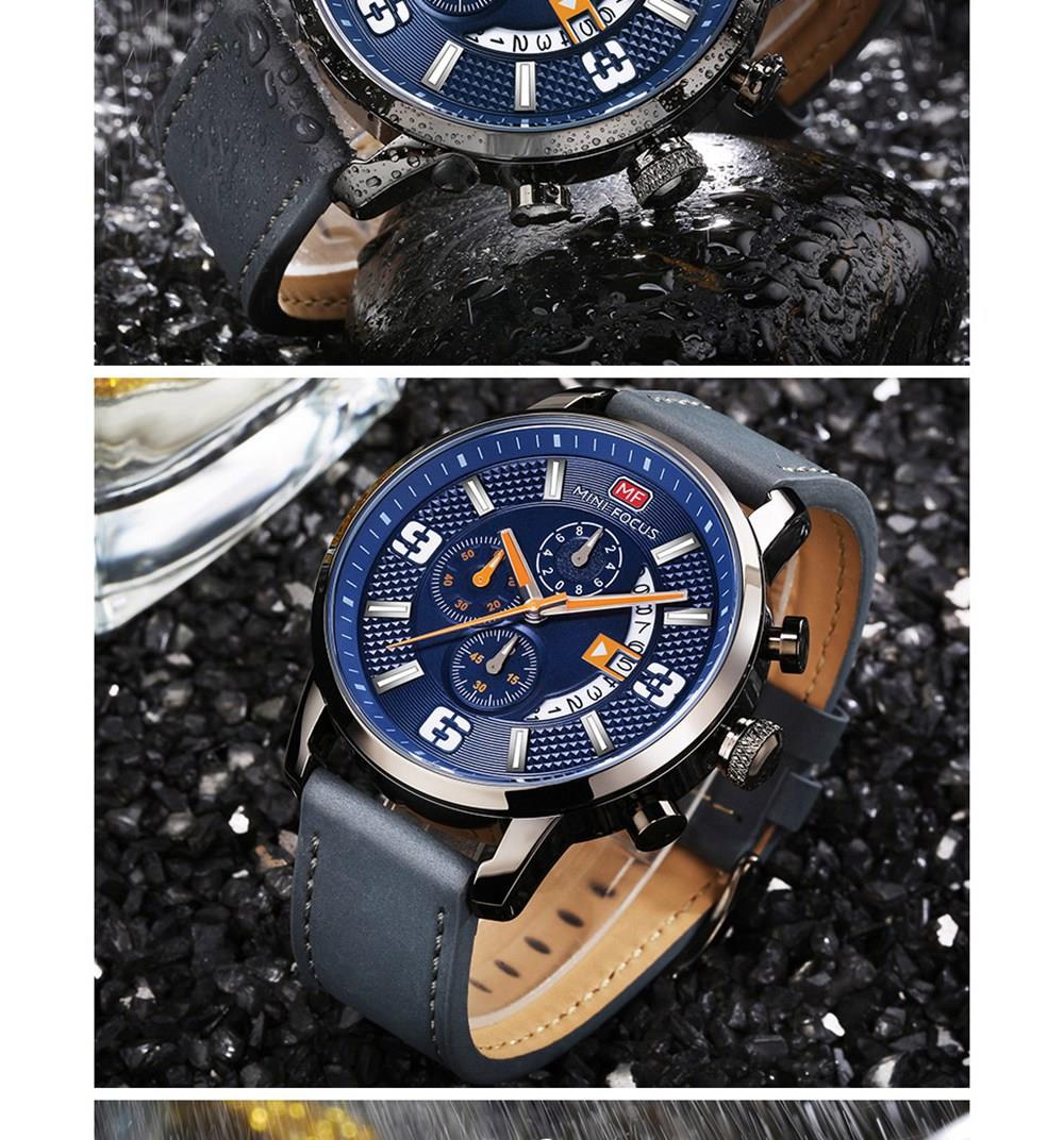 MINI FOCUS MF0025G Men's Quartz Watch Rotating Calendar Date Wristwatch - Blue + Gray
