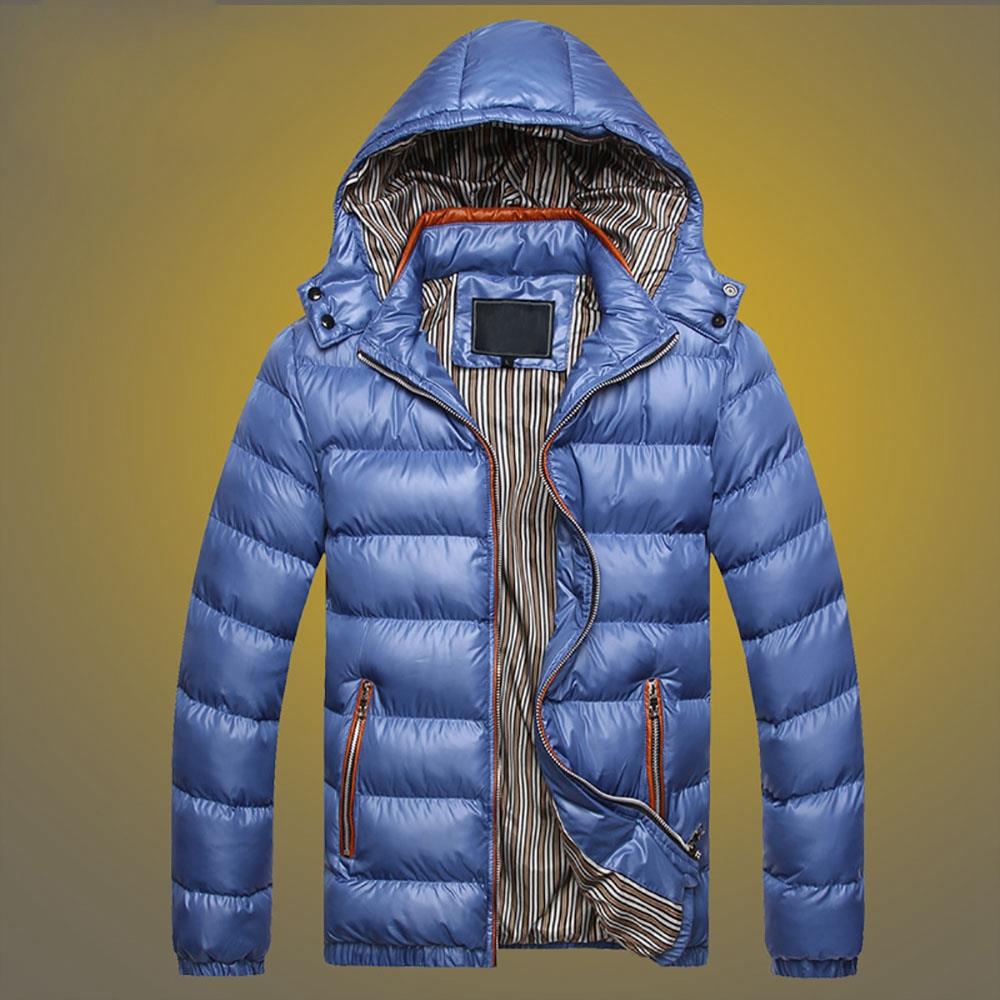 TG220 Men's Winter Hooded Down Jacket (Cotton Padded Warm Slim Fit Coat Size L) - Light Blue
