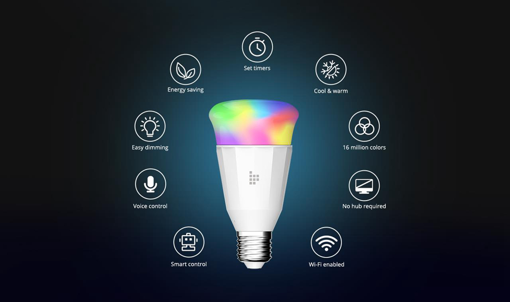 Tronsmart TB01 Smart RGB Light Bulb with Wireless Dimming No Hub Required Works with Alexa and Google Assistant - E26