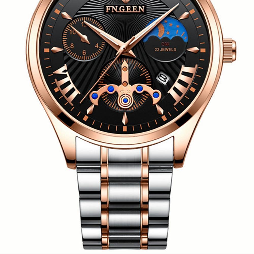 FNGEEN 5606 Men's Stainless Steel Watch Noctilucent Quartz Movement Water-resistant - Rose Gold + Black