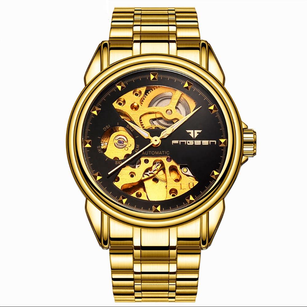Men's Business Hollow Engraving Mechanical Watch Gold Black