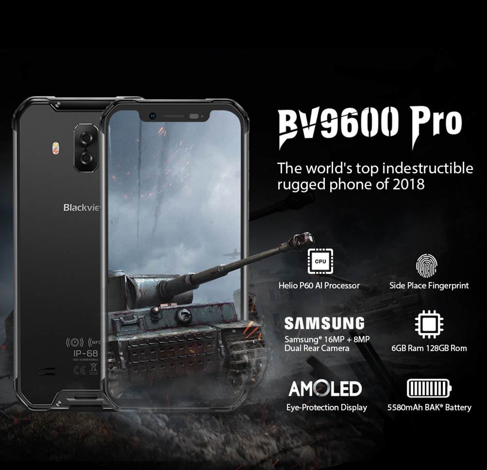 [HK Stock]Blackview BV9600 pro 6.21 Inch 4G LTE Smartphone Helio P60 6GB 128GB 16.0MP + 8.0MP Dual Rear Cameras Android 8.1 IP68 Wireless Charging NFC Face Unlock - Gray