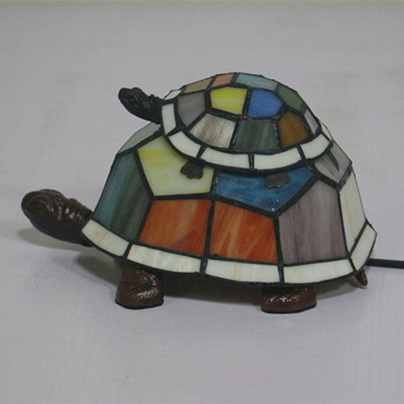 FUMAT Tiffany Style Stained Glass Handcrafted Table Lamp - Cute Cartoon Colorful Dual Turtles Design