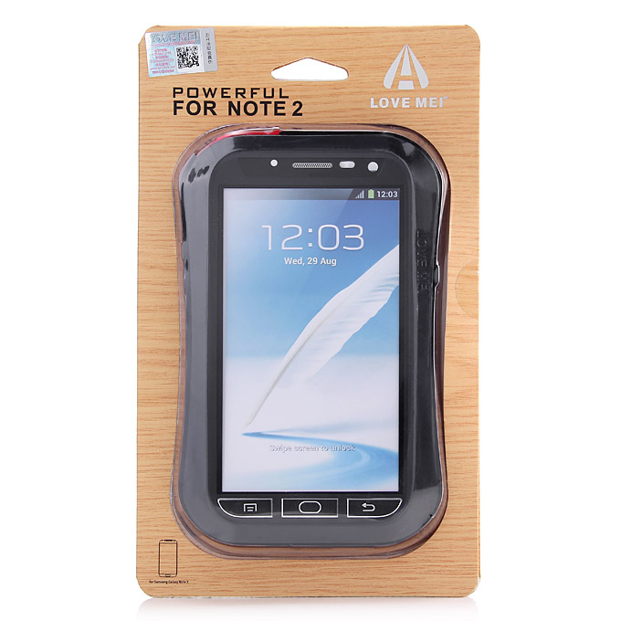 LoveMei Weather/Dirt/Shockproof Protective Case with Gorilla Glass for Sumsung Galaxy Note 2 II N7100 -Black