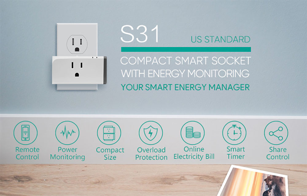 Sonoff S31 US 16A Mini Wifi Smart Socket Home Power Consumption Measure Monitor Energy Usage - White