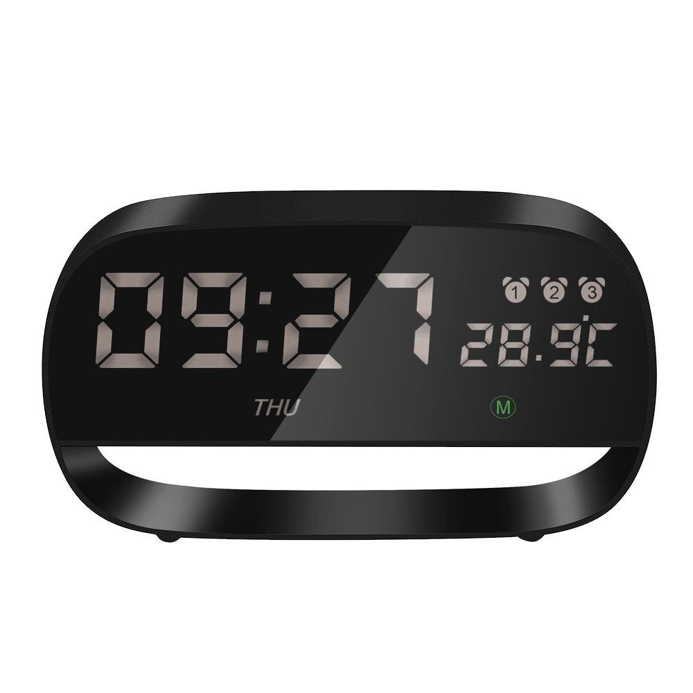 LED Electronic Touch Alarm Clock with Night Light Snooze Function USB/Battery - Black