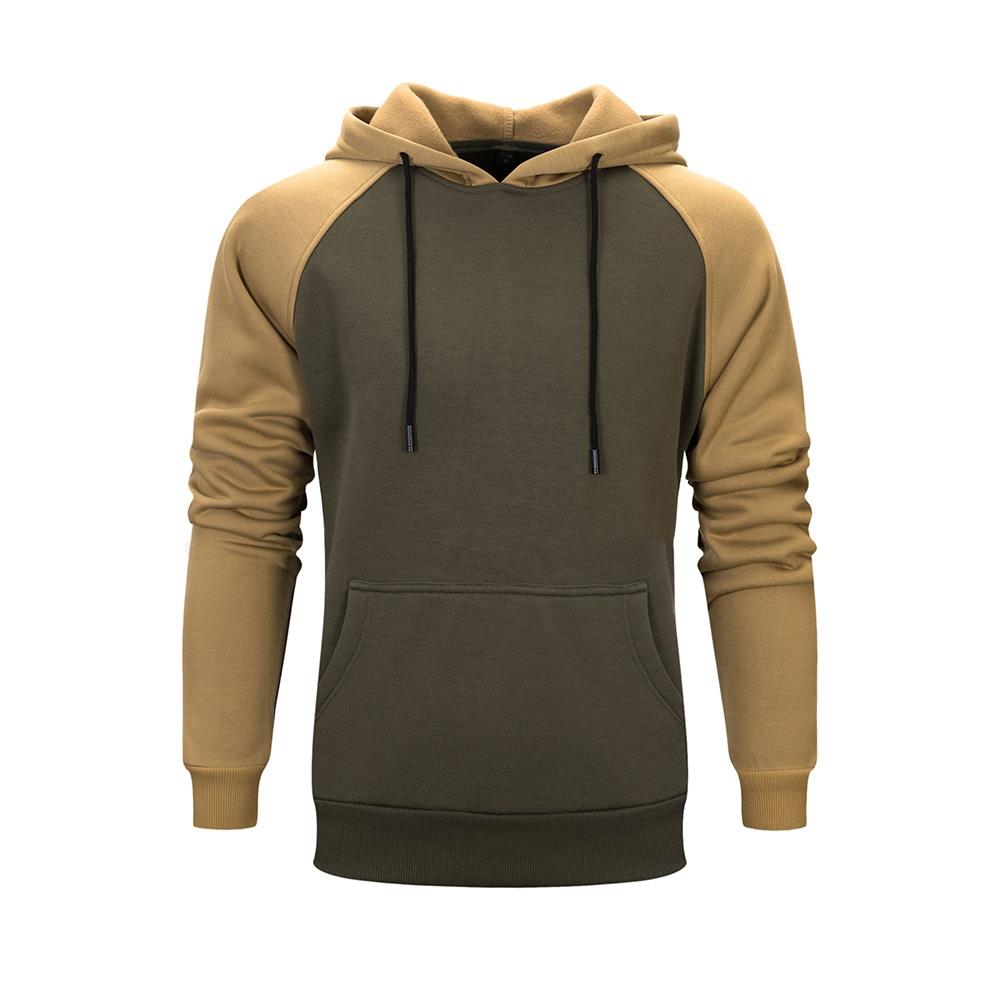 WY39 Men's Autumn Winter Raglan Hoodie (Color Block Breathable Size M) - Green