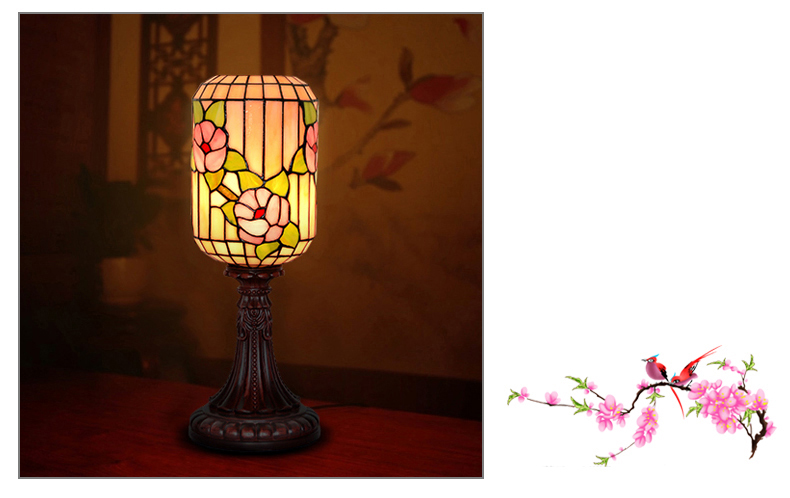 FUMAT Tiffany Style Stained Glass Table Lamp - Chinese Style Retro Red Plum Design