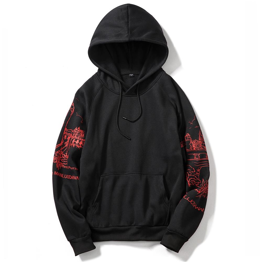 WY31 Men's Casual Pocket Drawstring Cotton Hoodie Size L - Black