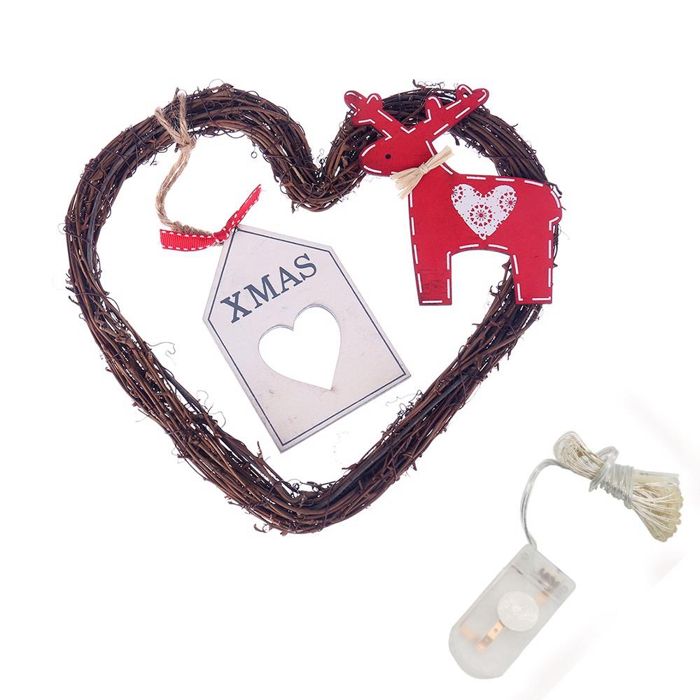 20LEDs Natural Dried Wreath DIY Heart Rattan String Light Wreaths Christmas Door Wall Wedding Decoration - Warm White