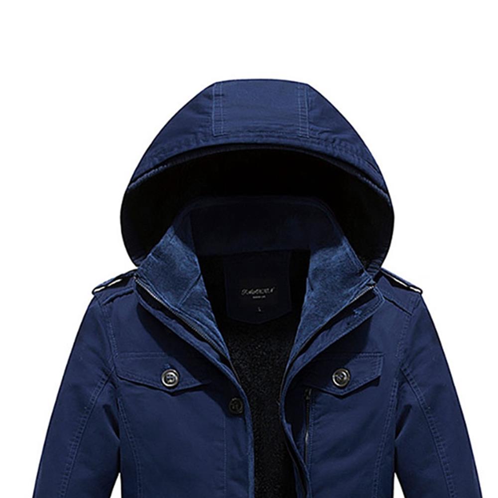 CAH8808 Men's Autumn And Winter Leisure Long Cotton Jacket (Thick Trench Coat Size L) - Dark Blue