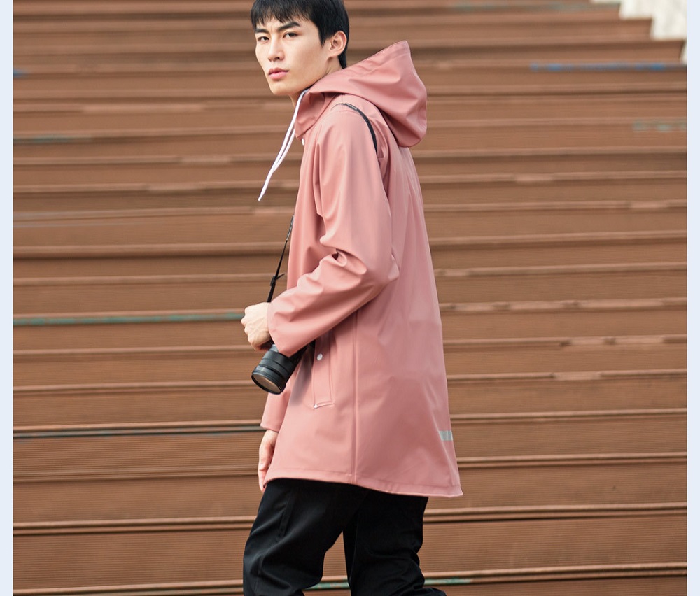 Xiaomi 7th Unisex Adult Raincoat (Waterproof Coat Jacket Reflective Strip Couple Cloak Poncho Size L Women) - Pink