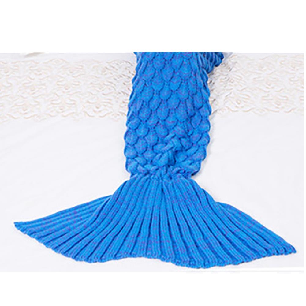 Mermaid Tail Fish Scales Knitting Sleeping Blanket Royal Blue Size 145