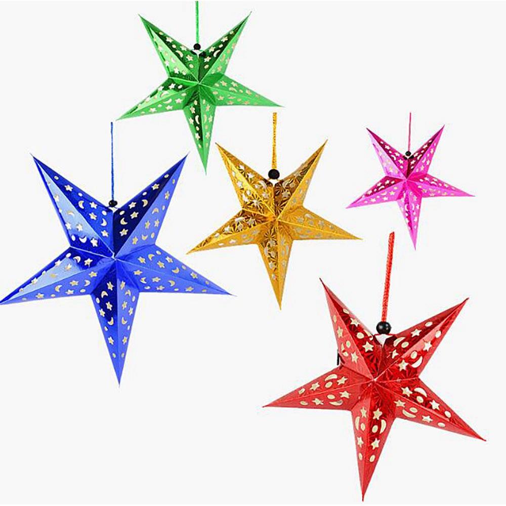 Hanging Paper Star Solid Laser Pentagonal Star Ceiling Decoration (30CM) - Green