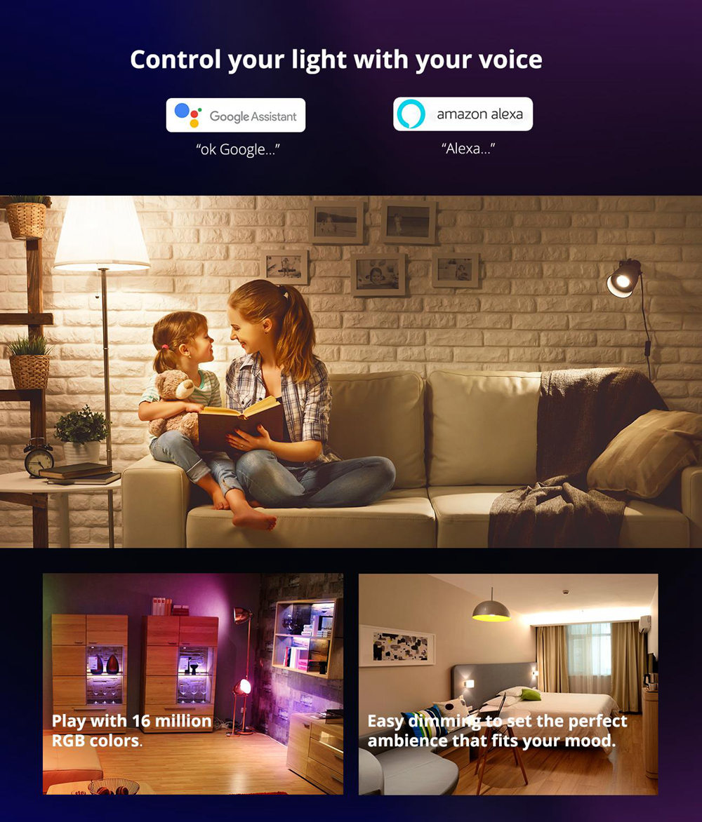 Tronsmart TB01 Smart RGB Light Bulb with Wireless Dimming No Hub Required Works with Alexa and Google Assistant - E26