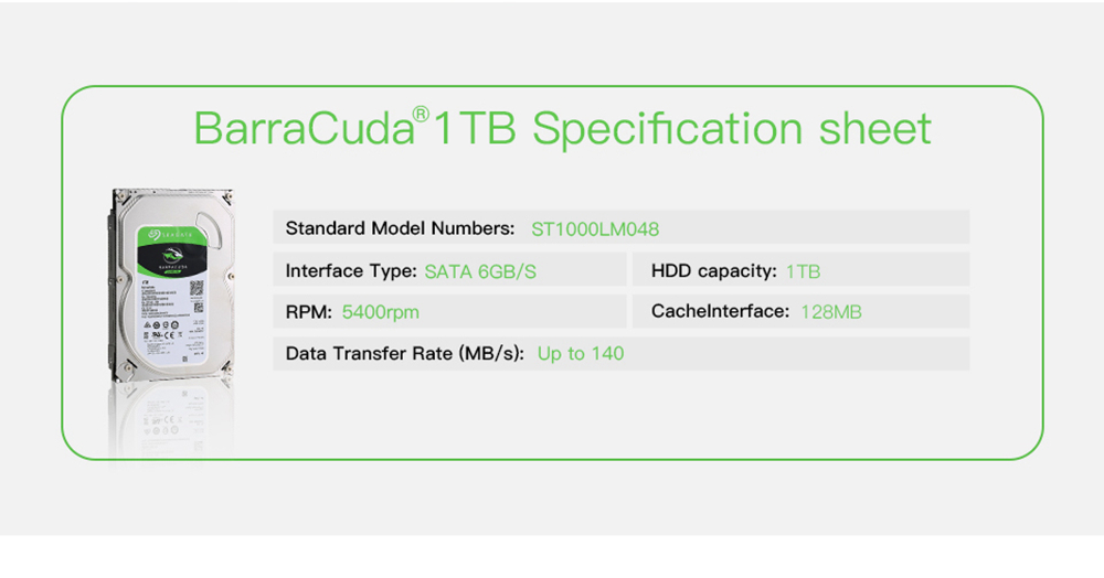 Seagate ST500LM048 1TB Notebook Internal Hard Disk Drive 2.5 Inch 7mm 5400RPM SATA 6Gb/s Interface 128MB Cache Memory - Silver