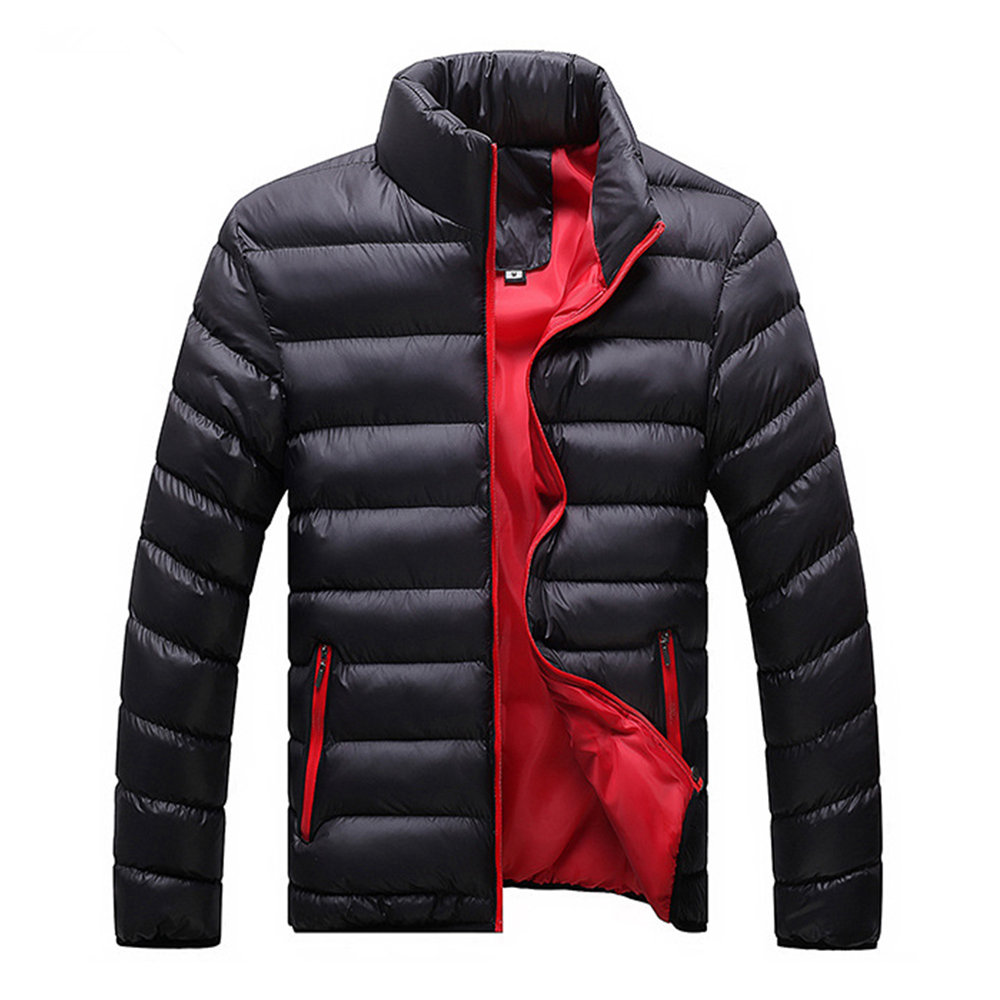 Men's Autumn and Winter Down Jacket Cotton-padded Coat (Size M) - Black + Red