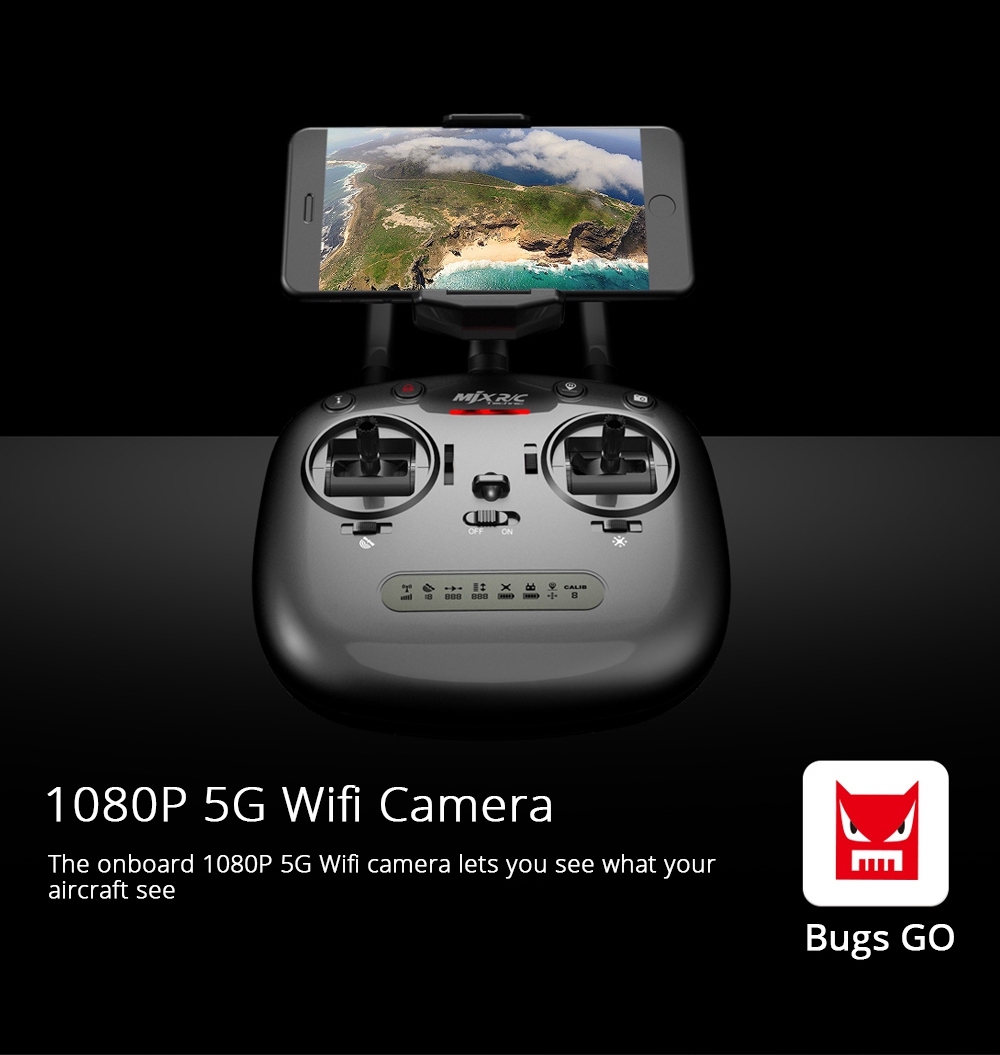 MJX Bugs 5 W B5W 1080P FHD 5G WIFI FPV RC Quadcopter With One-Axis Gimble GPS Follow Me Mode RTF - Three Battery