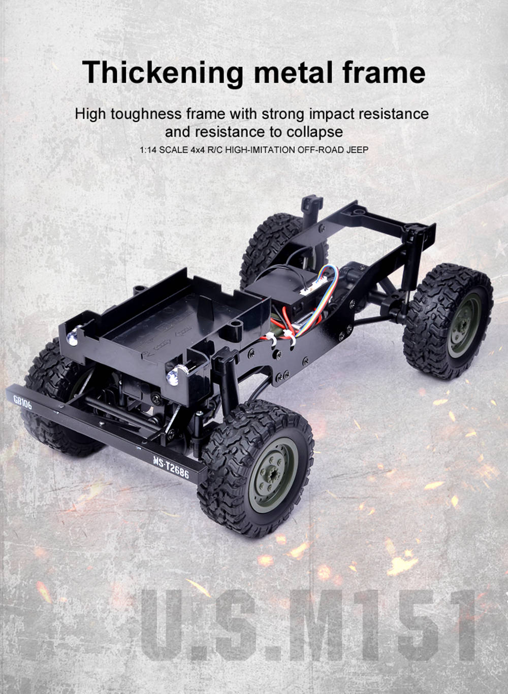 SUBOTECH BG1522 U.S.M151 JEEP 1/14 2.4G 4WD OFF-Road RC Car with LED Lights RTR - Yellow
