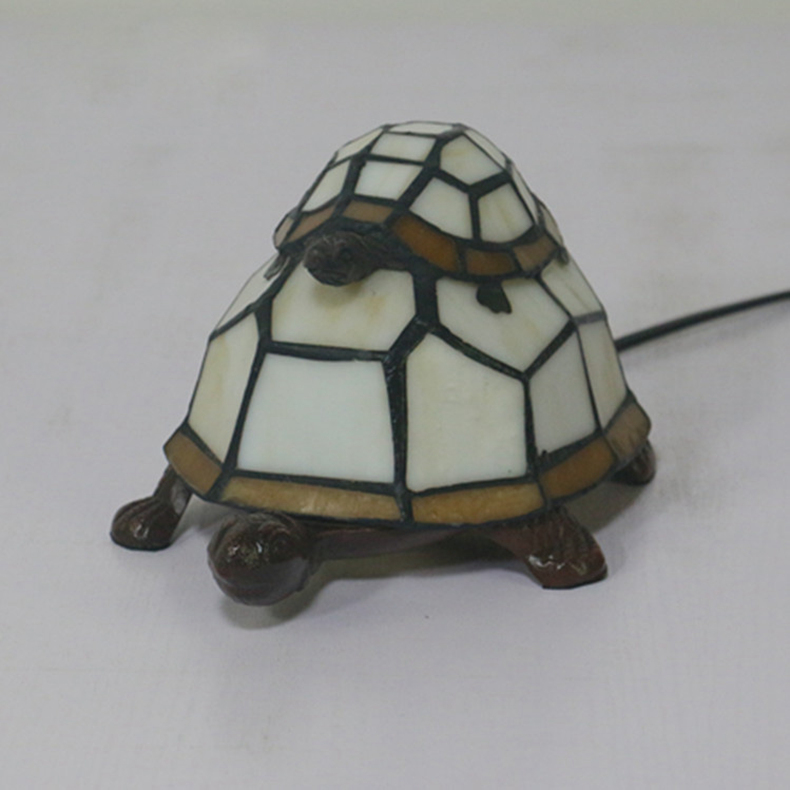 FUMAT Tiffany Style Stained Glass Handcrafted Table Lamp - Cute Cartoon Ivory Dual Turtles Design