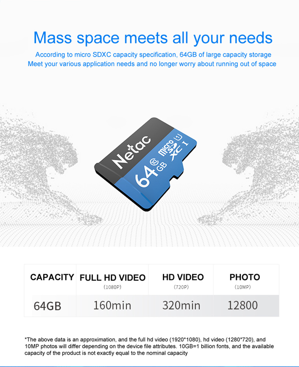 Netac P500 64GB Micro SD Card Data Storage TF Cards - Blue