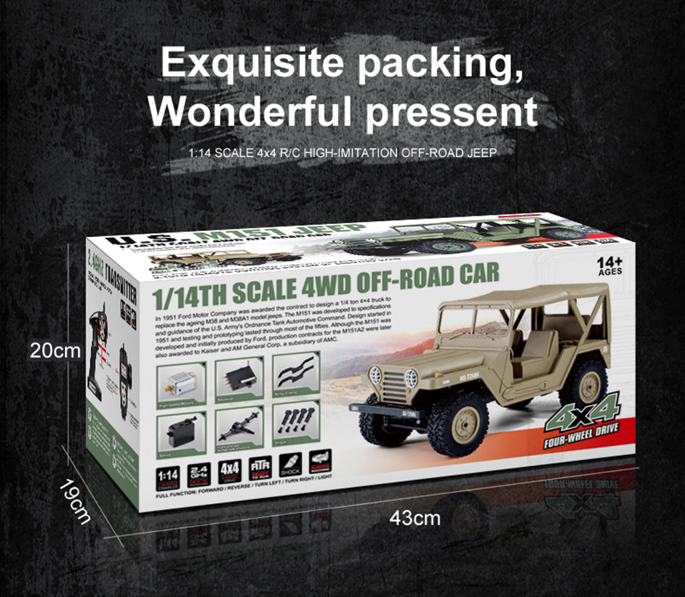 SUBOTECH BG1522 U.S.M151 JEEP 1/14 2.4G 4WD OFF-Road RC Car with LED Lights RTR - Green