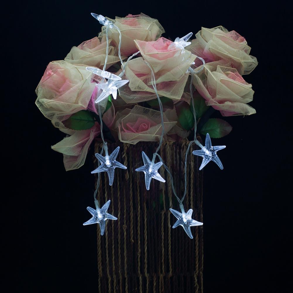 10PCS Starfish LED Battery LED String Lights Holiday Christmas Party Garden Decoration Lights (1.2 Meters) - White