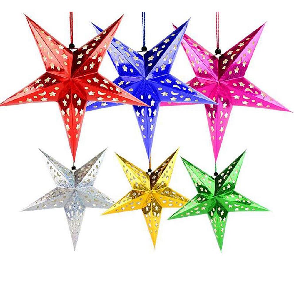 Hanging Paper Star Solid Laser Pentagonal Star Ceiling Decoration 30cm Gold