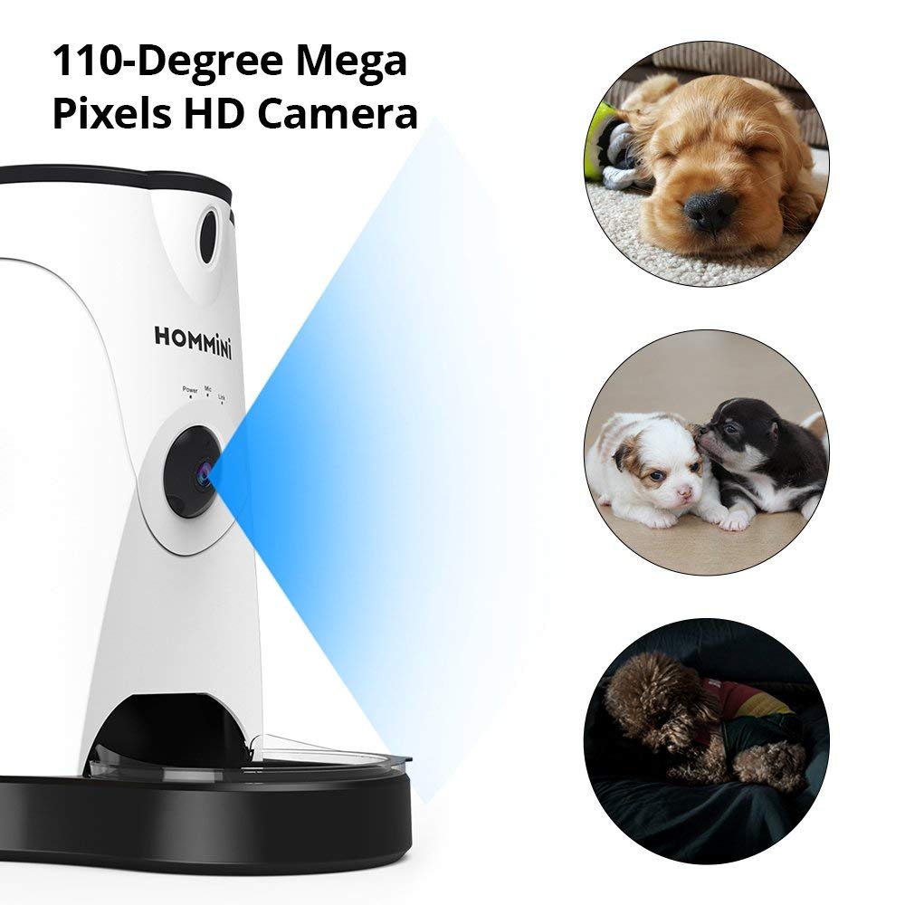 [US Stock]HOMMINI Smart Pet Feeder for Dog Cat with HD Camera Video Voice Recording 250ml Water Feeder Work with by iPhone Android - White