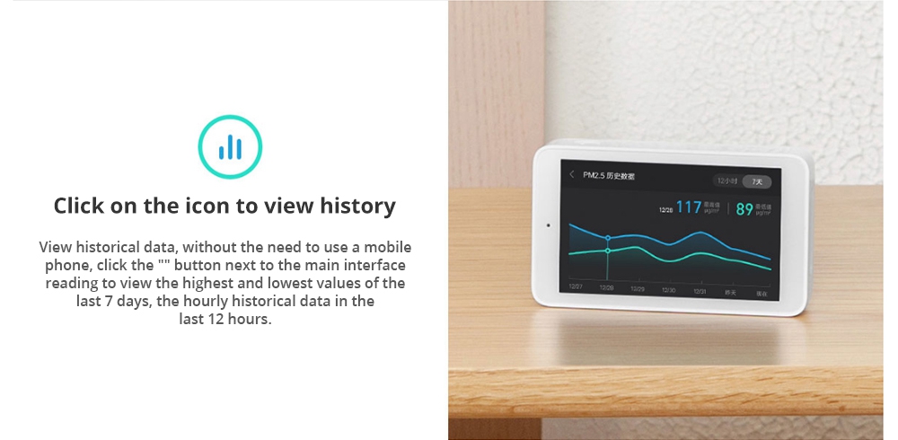 Xiaomi Mijia Smart Air Detector 3.97 Inch HD touch screen Intelligent Linkage 3 High-precision Sensors - White