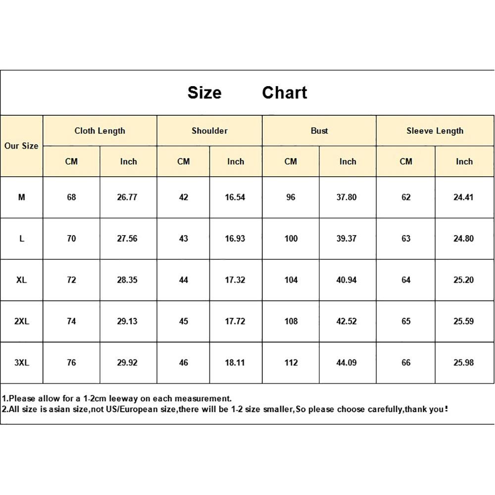 men's long sleeve shirt size chart