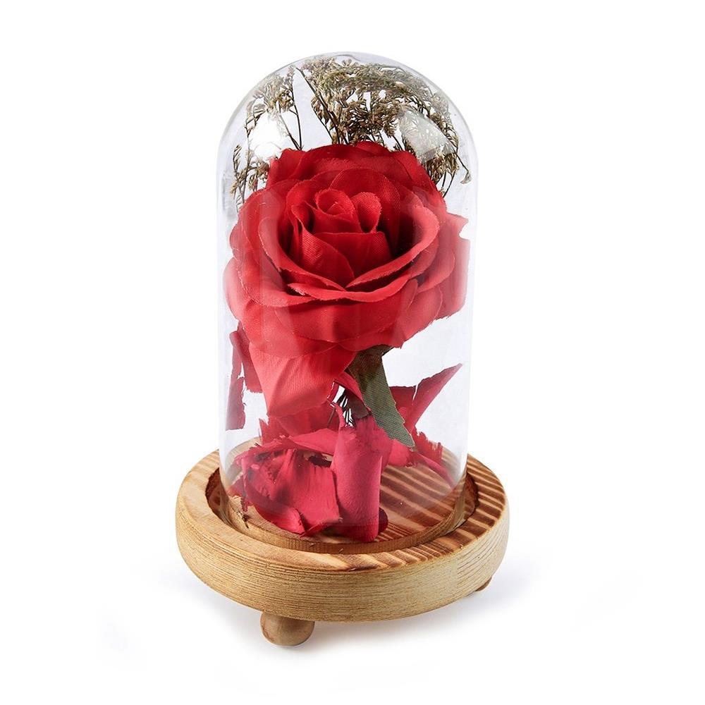 Flowers Glass Cover Flower LED Light for Valentine's Day Gift Christmas Wedding - Red (Type B)