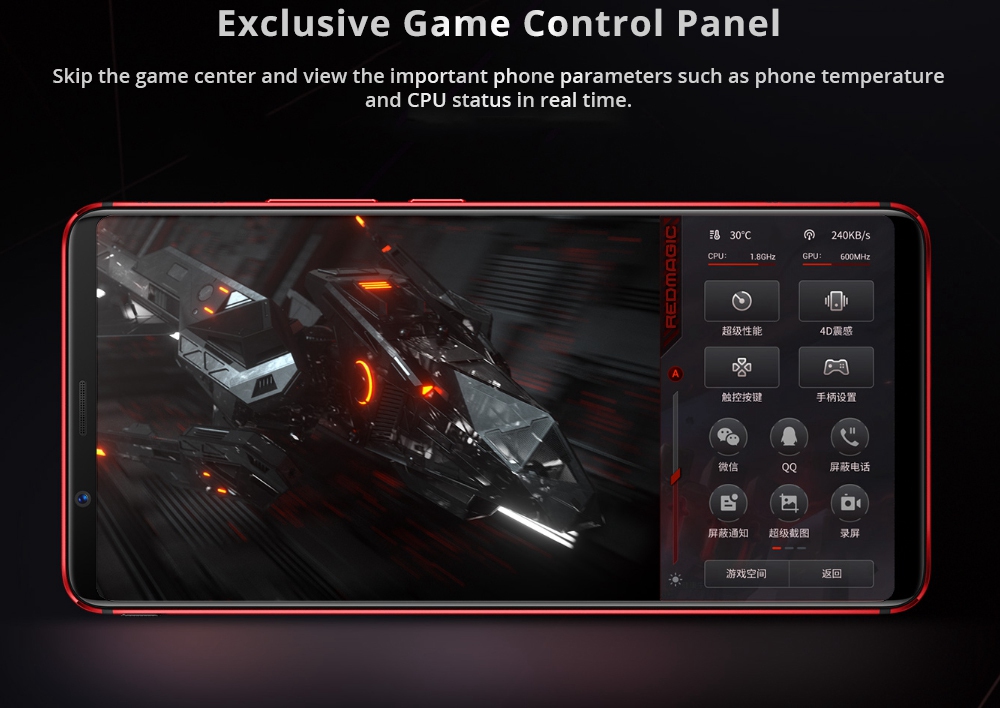 Nubia Red Magic Mars 6.0 Inch 4G LTE Gaming Smartphone Snapdragon 845 8GB 128GB 16.0MP Rear Camera Android 9.0 Type-C Touch ID OTG - Black