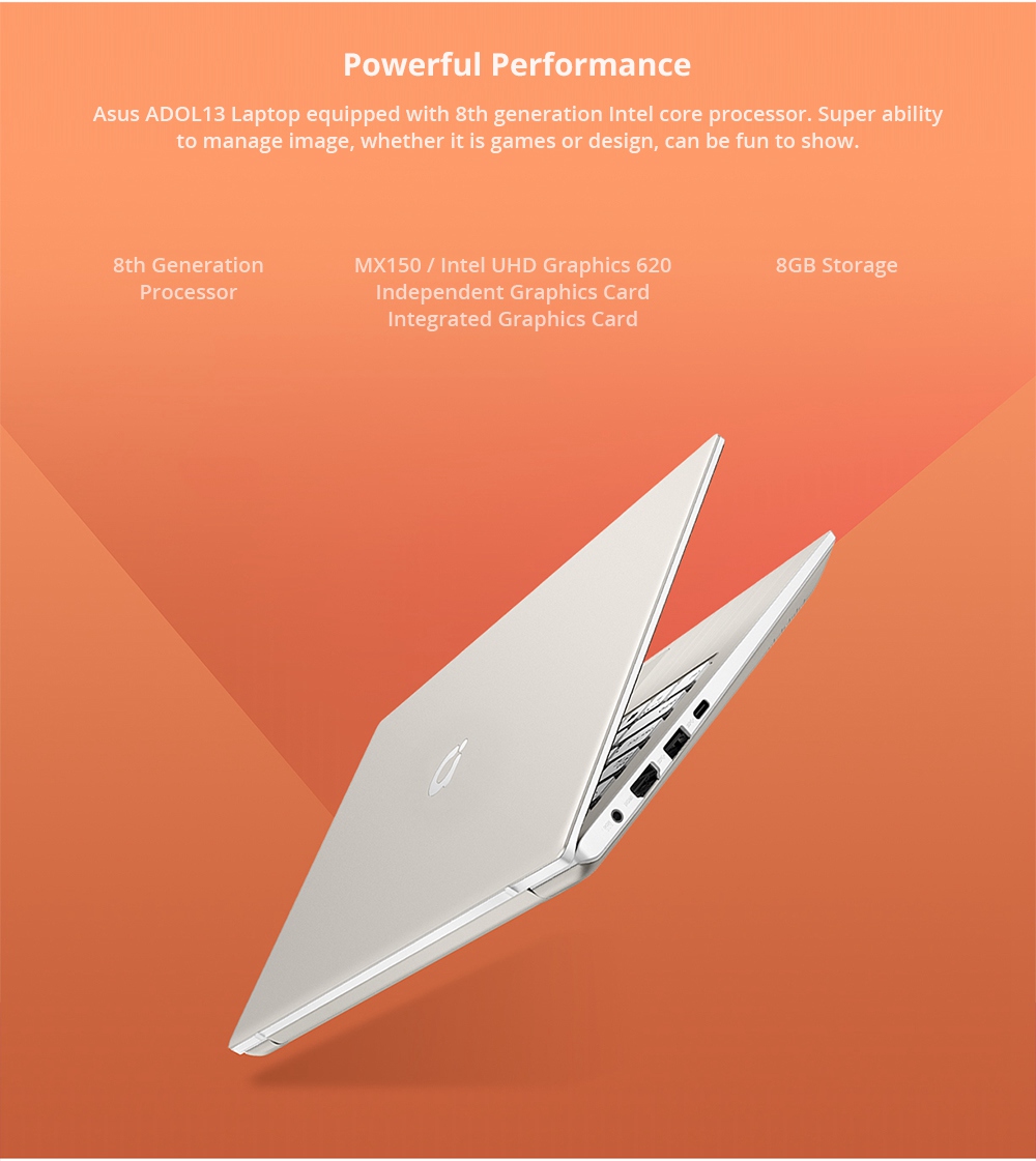 Asus ADOL13 Laptop Intel Core i7-8550U Quad Core 13.3 Inch 1920*1080 Intel UHD Graphics 620 8GB RAM 256GB SSD - Silver