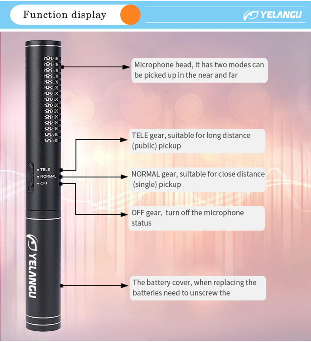 Yelangu MIC01 Outdoor Microphone Independent Control Portable Audio Output Line For News Interview - Black