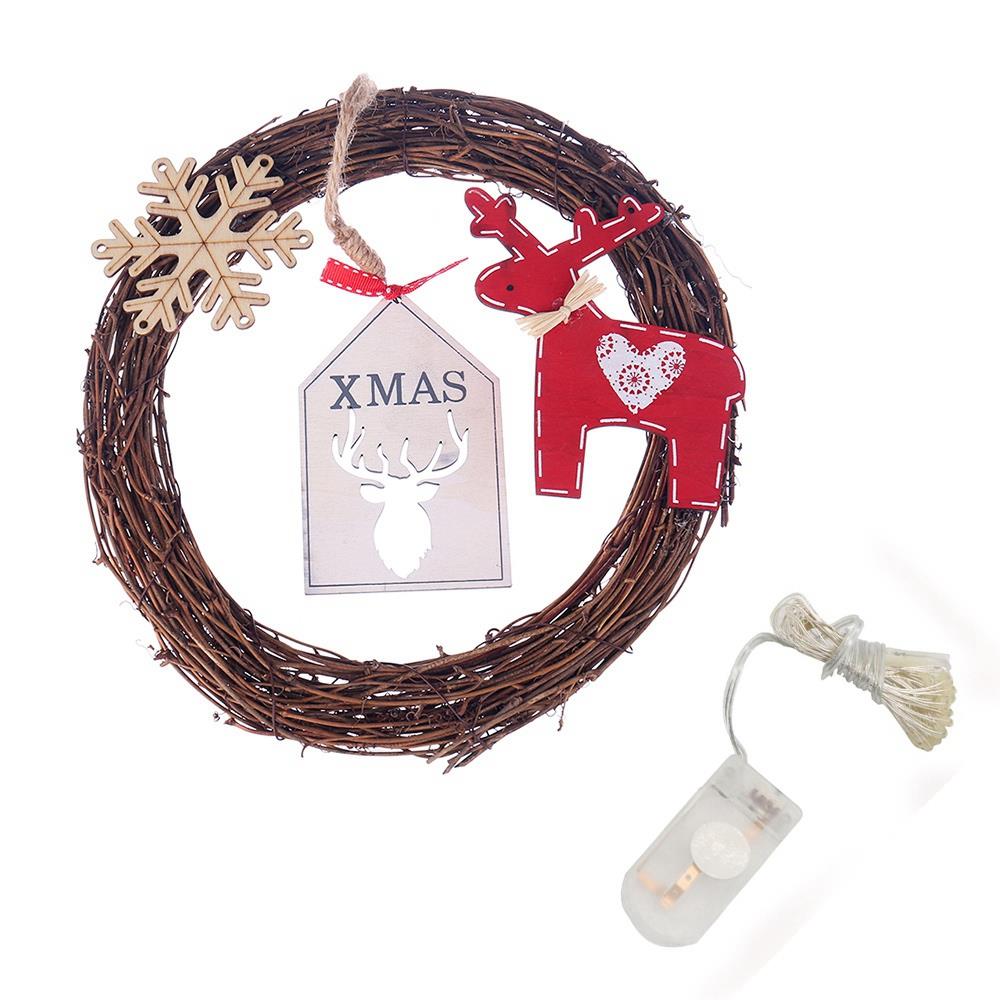 20LEDs Natural Dried Wreath DIY Round Rattan String Light Wreaths Christmas Door Wall Wedding Decoration - Warm White