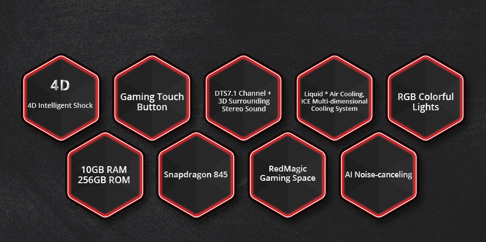 Nubia Red Magic Mars 6.0 Inch 4G LTE Gaming Smartphone Snapdragon 845 8GB 128GB 16.0MP Rear Camera Android 9.0 Type-C Touch ID OTG - Black