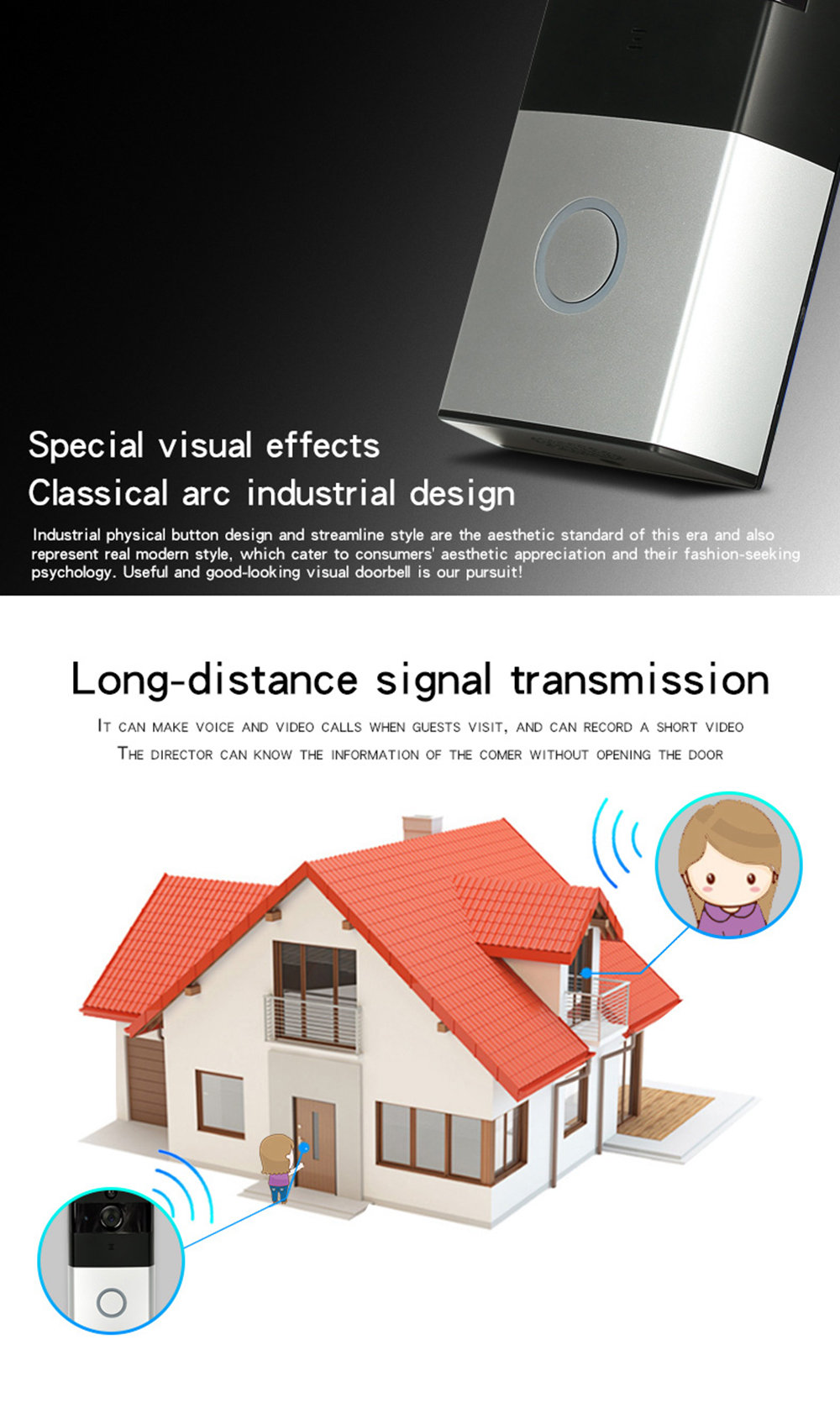 Danmini WF06 WIFI Wireless Video Intercom Doorbell Low Power Mobile Phone Remote Video Smart Doorbell - Silver & Black