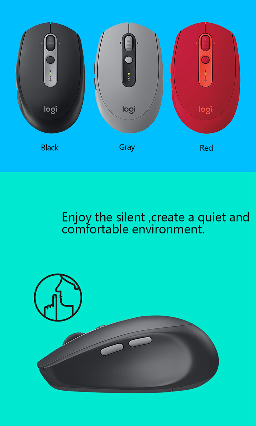 Logitech M590 Wireless Mute Mouse Bluetooth 2.4G Dual Mode Multi-device Control - Black