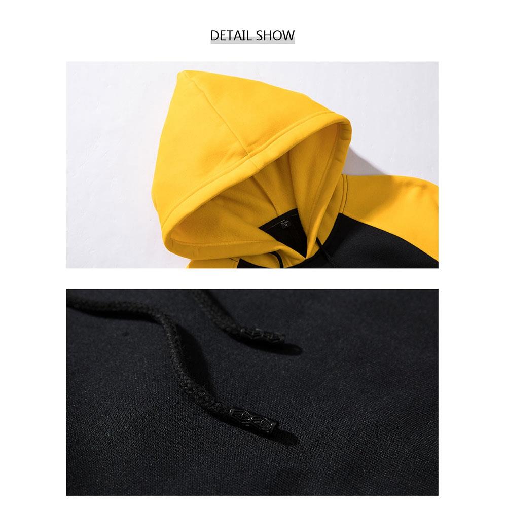 WY39 Men's Autumn Winter Raglan Hoodie (Color Block Breathable Size M) - Black