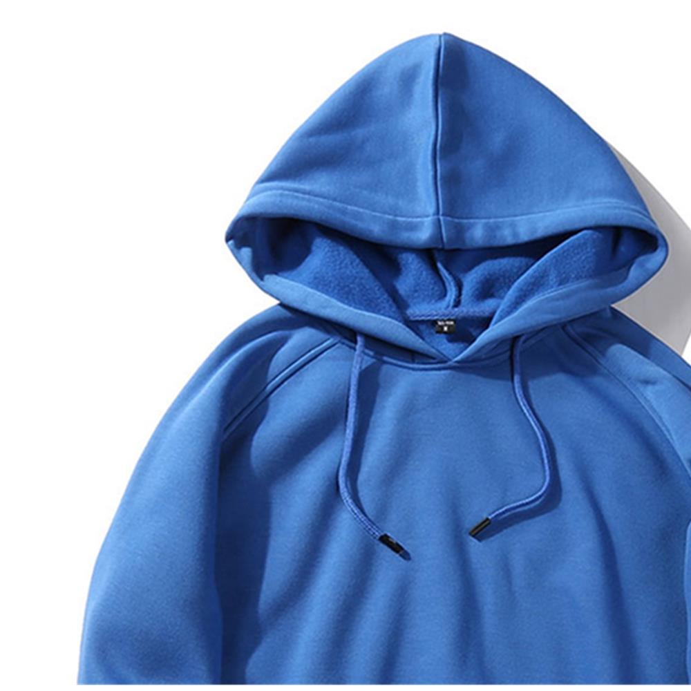 WY18 Men's Autumn Winter Basic Casual Cotton Hoodie Solid Color Size M - Blue