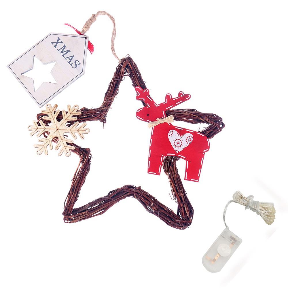 20LEDs Natural Dried Wreath DIY Pentagram Rattan String Light Wreaths Christmas Door Wall Wedding Decoration - Warm White