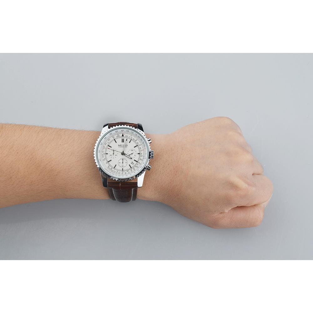 MEGIR ML2009 Men's Casual Business Watch Stopwatch Large Dial Quartz Movement PU Leather Strap - Brown