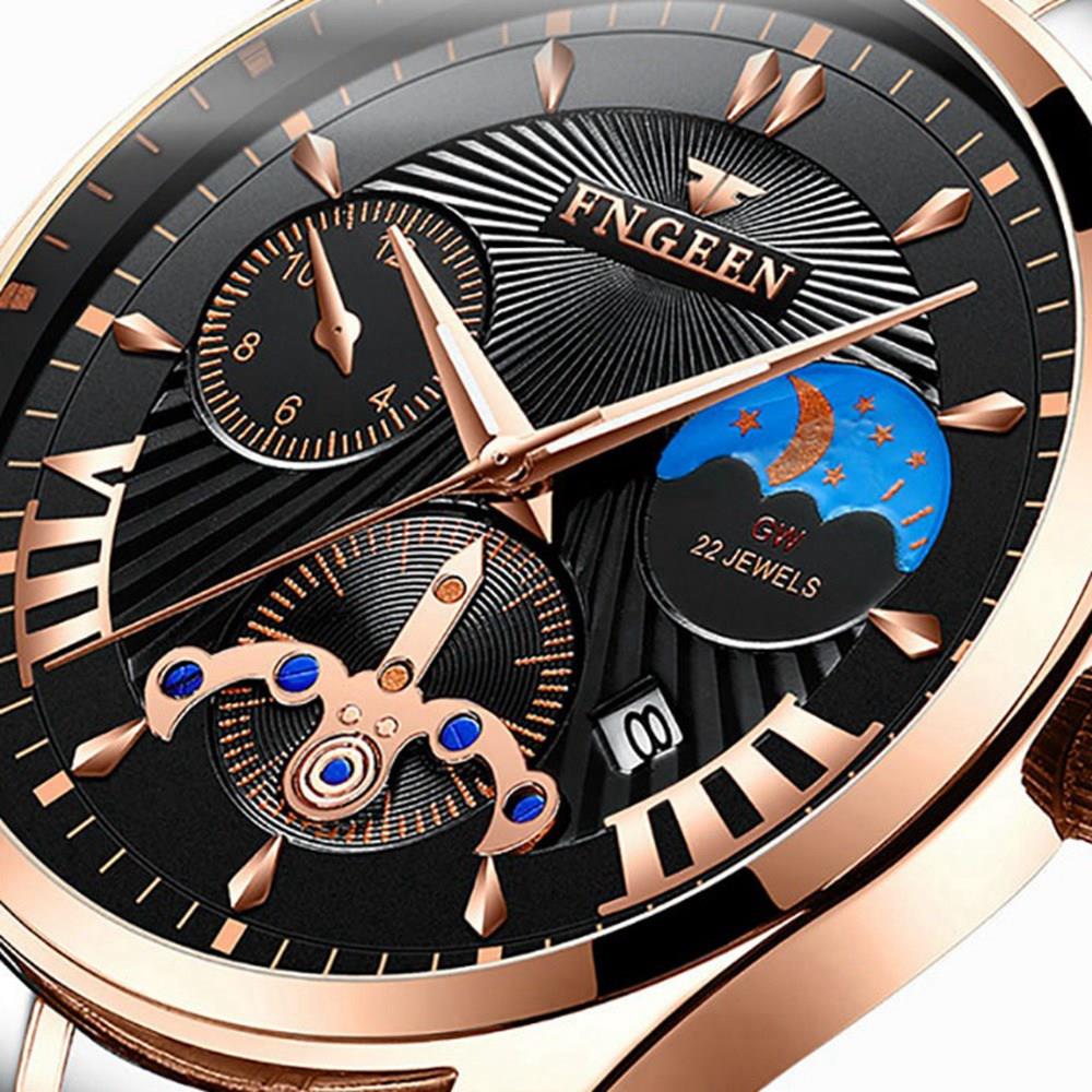FNGEEN 5606 Men's Stainless Steel Watch Noctilucent Quartz Movement Water-resistant - Rose Gold + Black