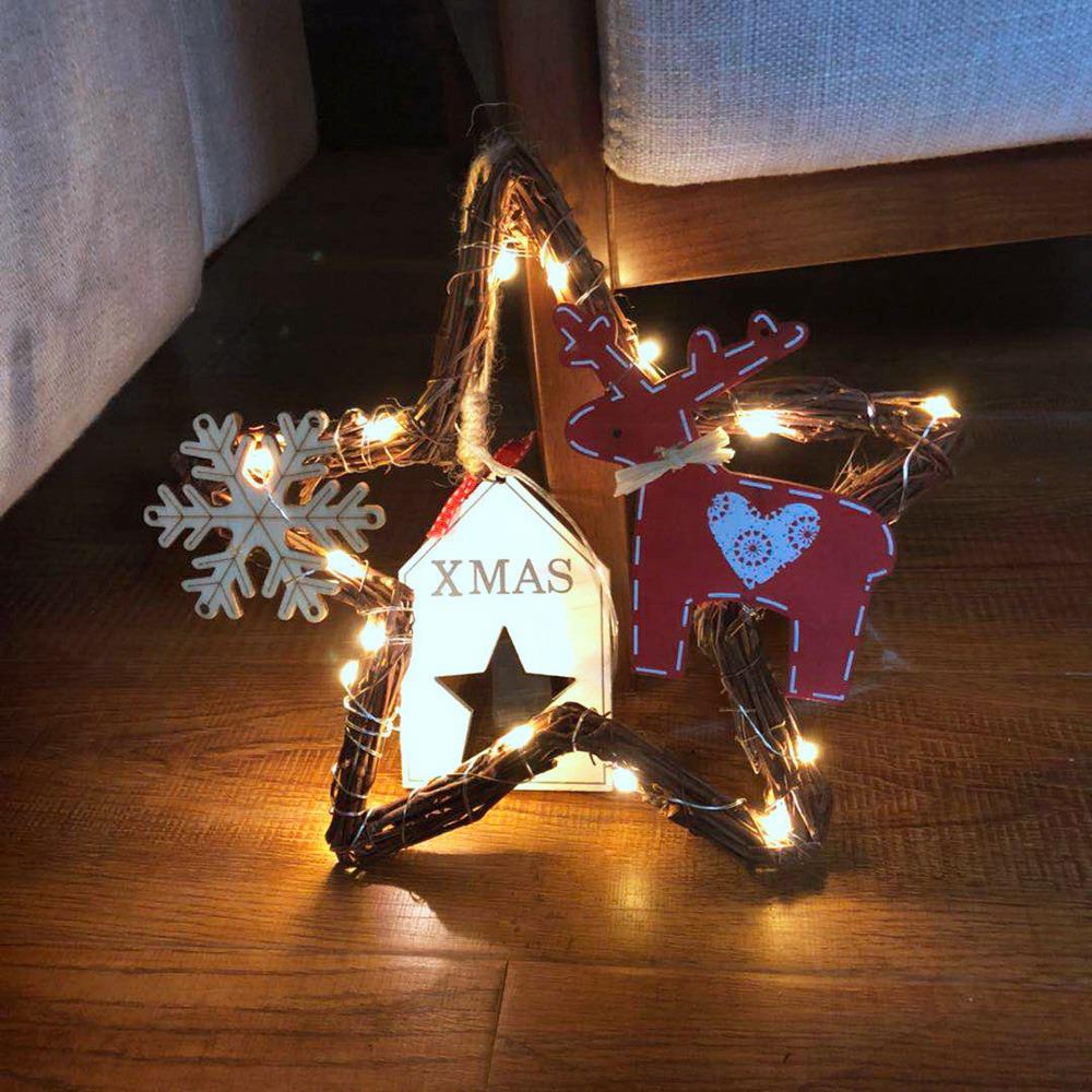 20LEDs Natural Dried Wreath DIY Pentagram Rattan String Light Wreaths Christmas Door Wall Wedding Decoration - Warm White