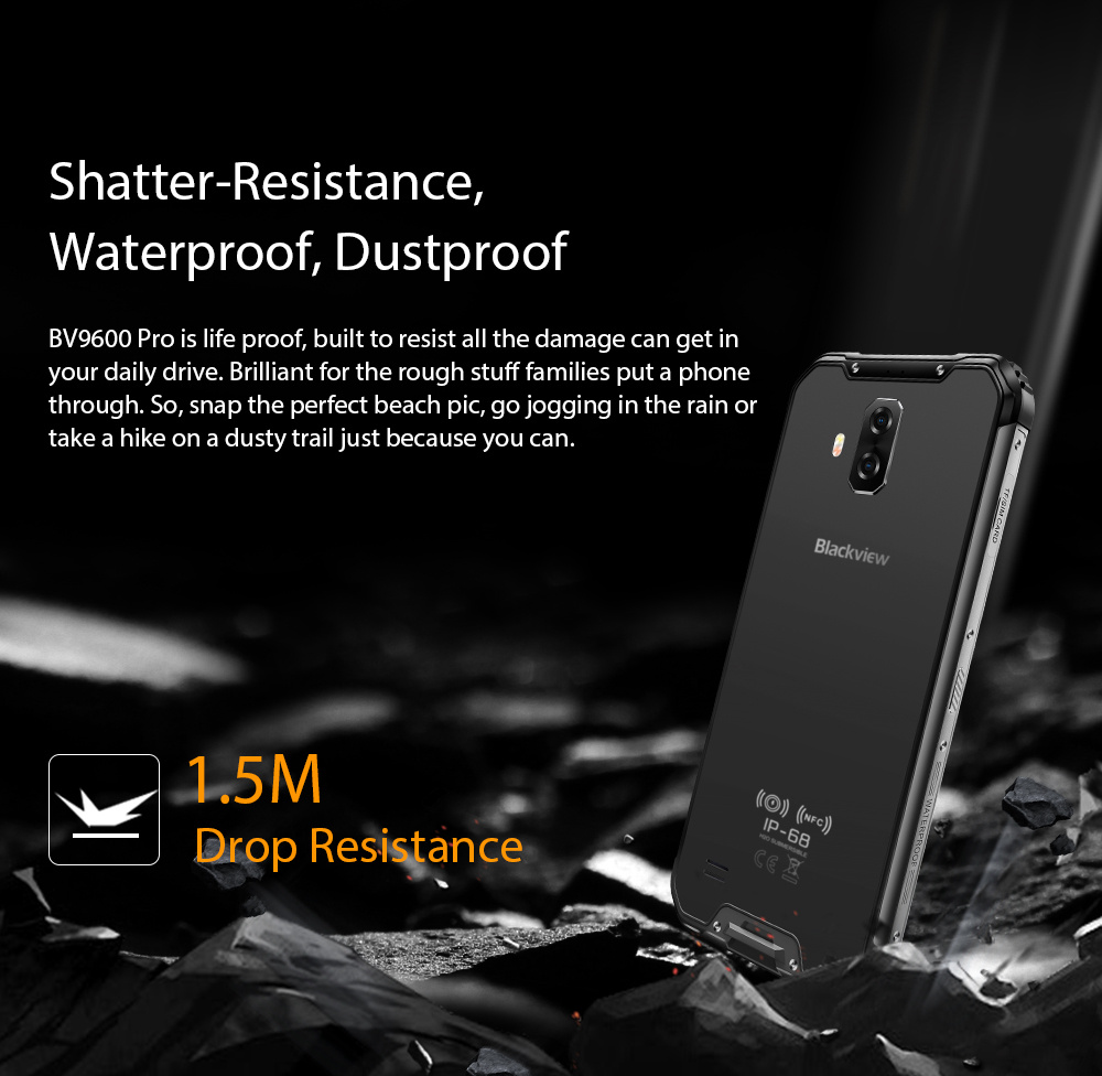 [HK Stock]Blackview BV9600 pro 6.21 Inch 4G LTE Smartphone Helio P60 6GB 128GB 16.0MP + 8.0MP Dual Rear Cameras Android 8.1 IP68 Wireless Charging NFC Face Unlock - Silver