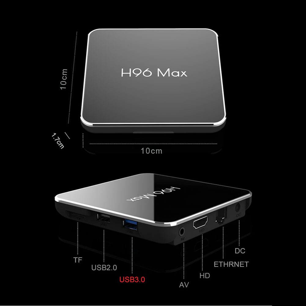 H96 MAX X2 Amlogic S905X2  Android 8.1 4GB DDR4 64GB eMMC TV Box with Voice Remote Dual Band WiFi LAN Bluetooth USB3.0 HDMI